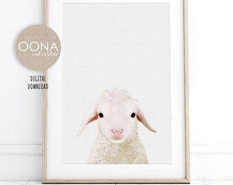 Impresión de arte de pared para guardería de corderos, decoración de guardería de ovejas, impresión de animales de granja imprimible, DESCARGA DIGITAL