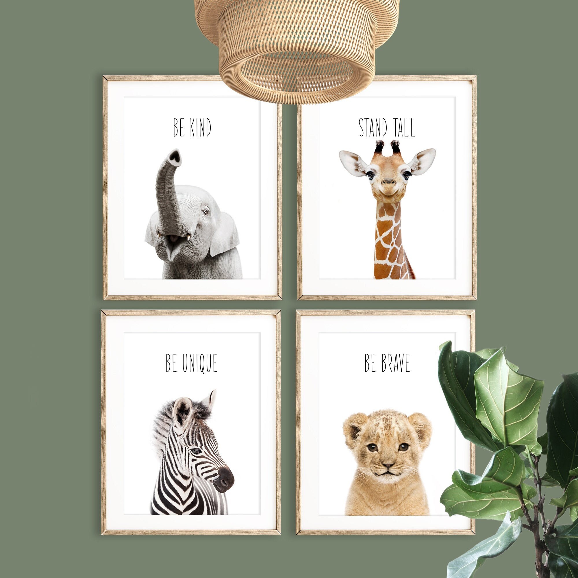 Safari Nursery Animal Print Set of 4 Baby Animals Decor Quote Etsy