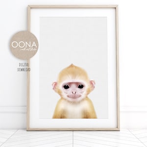 Monkey Print Baby Monkey PRINTABLE Animal Wall Art Monkey Nursery Decor ...