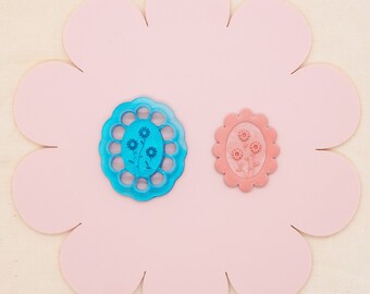 Floral Oval Imprinted Flowers Polymer Clay Cutter, 1960's Decade Craft Cutter, Floral Clay Tool, TheHoneyOpal Collab Polymer Clay Cutter