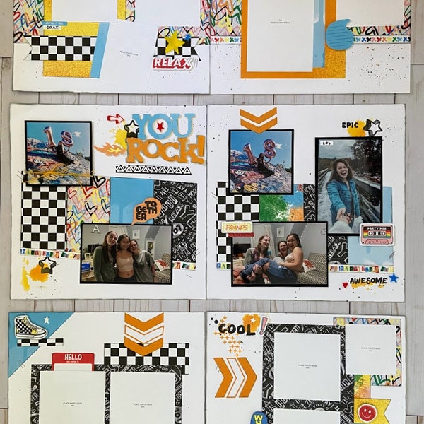 Scrapbook Pre-cut Kit-- 6 pages-- Boy, Girl, 90's, Concert, Go-carts and more