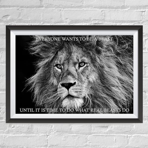 Most Popular Lion Theme Quote Posters - Power Strength Brave Beast Motivational Quotes - Wall Art Print for Home Office