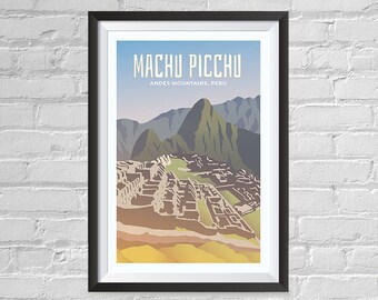 Boomeks - Carteles de ciudad de fama mundial - Impresión de carteles de viaje decorativos, vintage y retro - Arte mural para oficina en casa - Machu Picchu, Perú