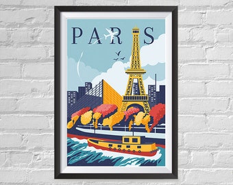 Boomeks - Carteles de ciudad de fama mundial - Impresión de carteles de viaje decorativos, vintage y retro - Impresión de arte mural para el ministerio del hogar - París, Francia