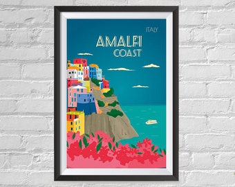 Boomeks - Carteles de ciudad de fama mundial - Impresión de carteles de viaje decorativos, vintage y retro - Impresión de arte mural para oficina en casa - Amalfi, Italia
