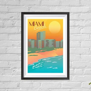 Boomeks - World Famous City Posters - Decorative, Vintage, Retro Travel Poster Printing - Wall Art Print for Home Office - Miami, Florida