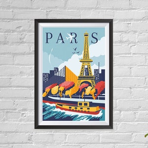 Boomeks - World Famous City Posters - Decorative, Vintage, Retro Travel Poster Printing - Wall Art Print for Home Office - Paris, France