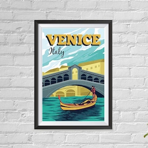 Boomeks - World Famous City Posters - Decorative, Vintage, Retro Travel Poster Printing - Wall Art Print for Home Office - Venice, Italy