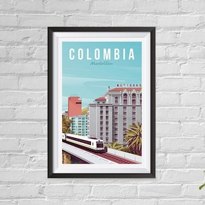 Boomeks - World Famous City Posters - Decorative, Vintage, Retro Travel Poster Printing - Wall Art for Home Office - Medellin, Colombia