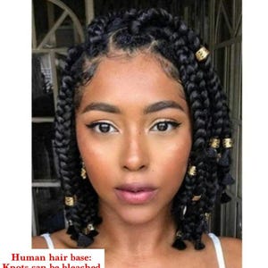 Perruque carrée courte tressée pleine dentelle Perruque tressée boîte courte coupe lutin Cornrows torsades sénégalaises micro tresses passion torsades dreadlock