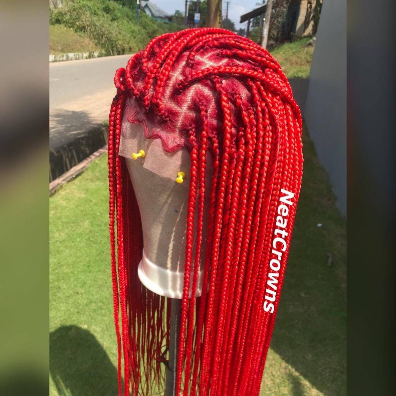 Ready to ship red knotless box braids cornrows wig cornrow | Etsy