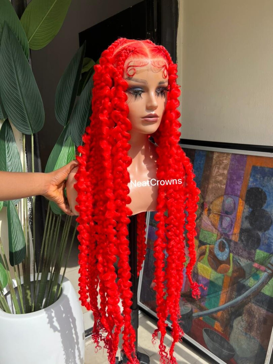 Ready to Ship Red Jumbo Butterfly Braids Wig Knotless Braid  display picture 1