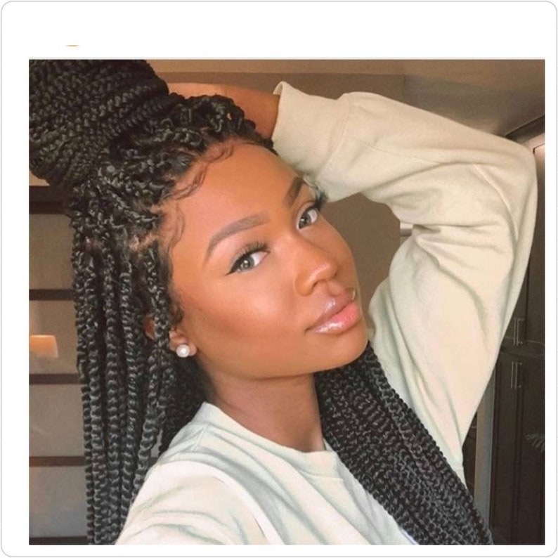 Knotless box braids wig for black women cornrows wig feedin | Etsy