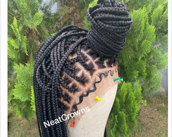 Neat box braids wig for black women cornrows wig cornrow micro braid faux locs dreadlocks lace front wig tribal braided wigs passion twists