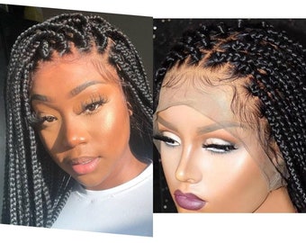 Medium box braids wig for black women cornrows wig cornrow wigs knotless braids faux locs dreadlocks human hair lace wig tribal braided wig