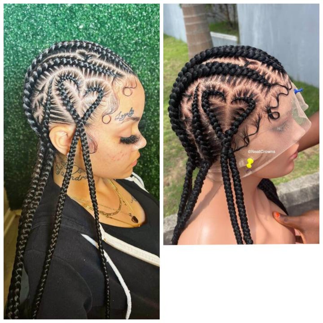 Heart Stitch Braids Feedin Cornrow Wigs Box Braids Wig for Etsy