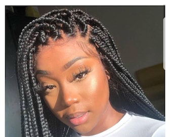 HD LACE WIGS *** Ready to ship Knotless box braids wig for black women hd frontal wig cornrow faux locs hair braided wigs Christmas gift her