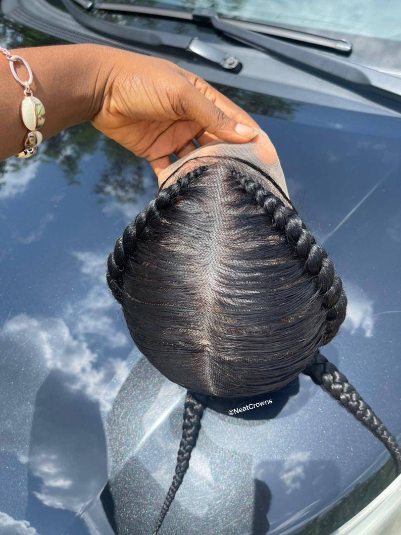 2 pigtail braids Cornrows wig cornrow wigs braided wig box braids knotless braids passion twists micro Senegalese faux locs dreadlocks lace