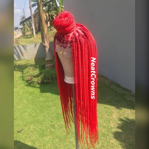 Ready to Ship Red Knotless Box Braids Cornrows Wig Cornrow Wigs