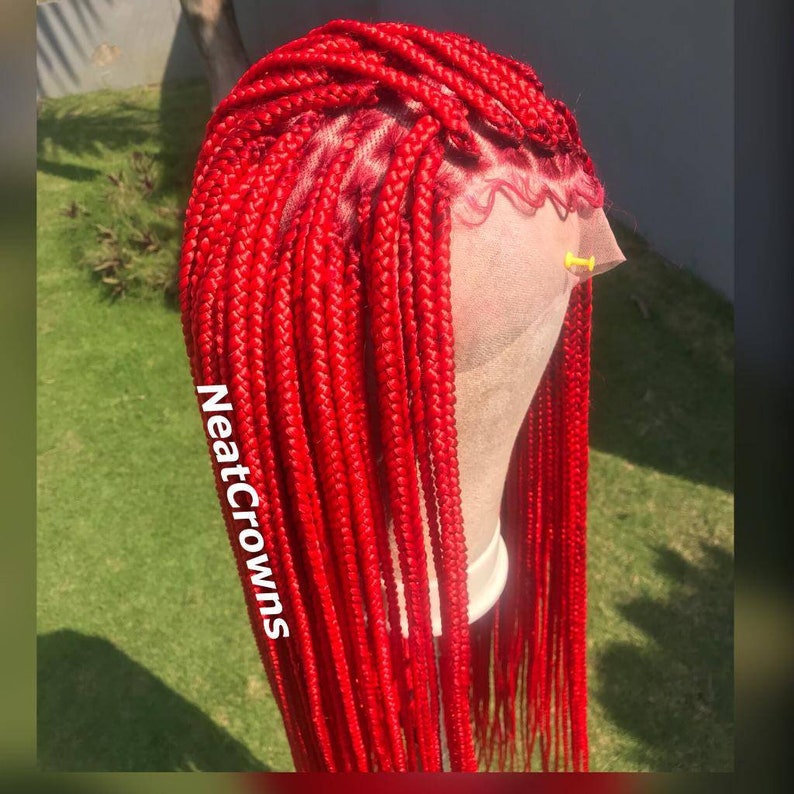 Ready to ship red knotless box braids cornrows wig cornrow | Etsy