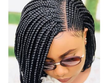 Ready to ship side part tribal cornrow wigs Cornrow short braided wig Bob box braids faux locs dreadlocks Senegalese twists braided knotless