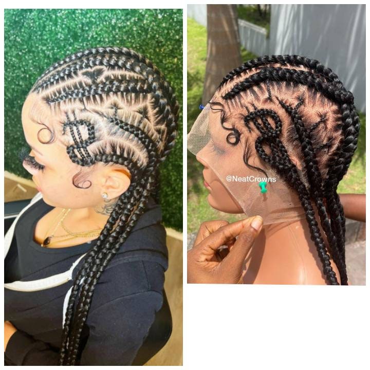 Heart Stitch Braids Feedin Cornrow Wigs Box Braids Wig for Etsy