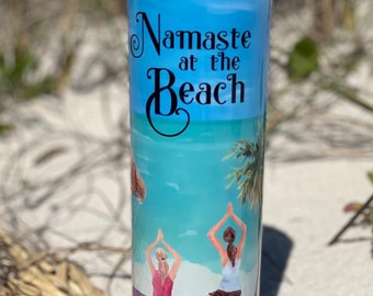 Personalized Beach Tumbler: Yoga Watercolor Design, 20oz Skinny Tumbler