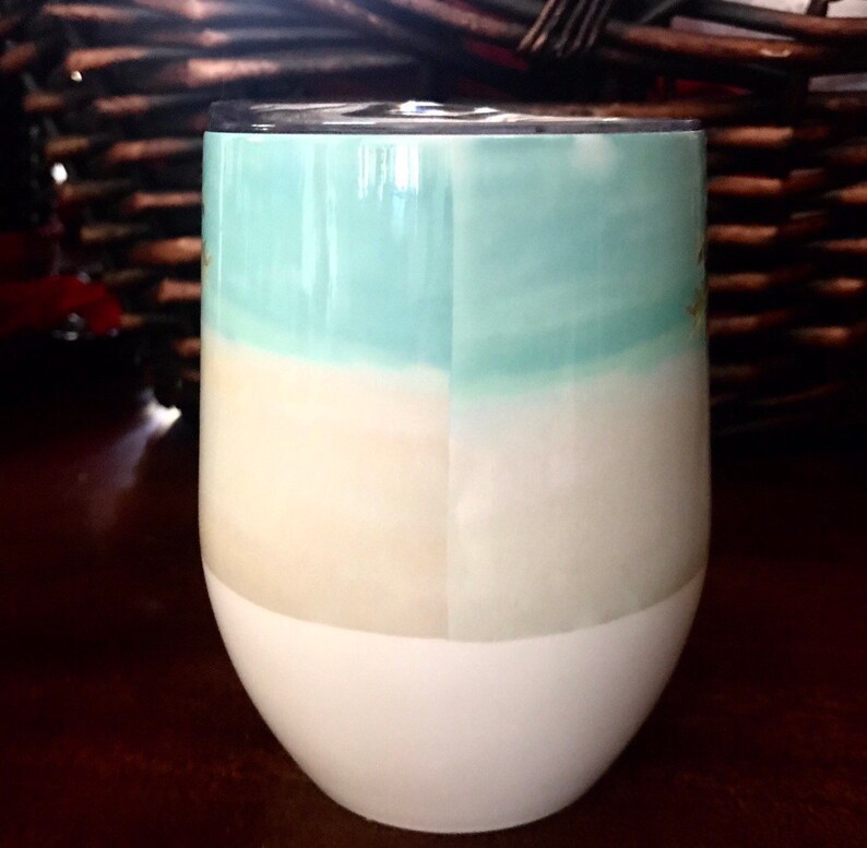 Beach Theme Stemless Wine Tumbler My Happy Place Stainless Etsy