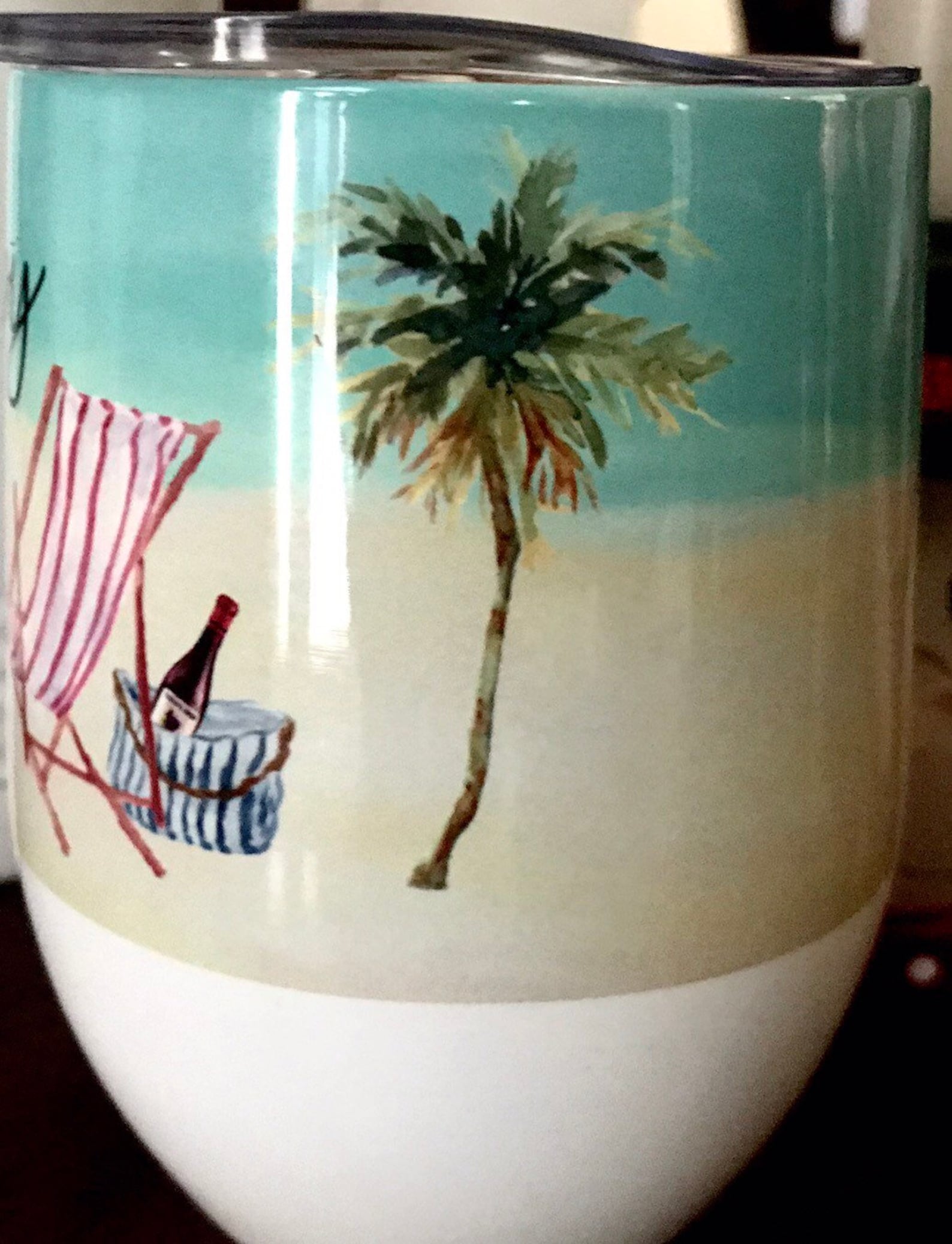 Beach Theme Stemless Wine Tumbler My Happy Place Stainless Etsy