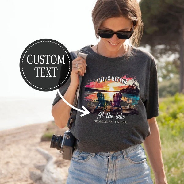 Custom Lake Lover Shirt for Cottage Weekend, Colourful Sunset Tee for Nature Lover, Unique Camping Gift, Summer Lake Life Keepsake Tshirt