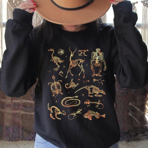 Zooarchaeology Skeleton Sweater, Animal Bones Shirt, Dark Academia Vulture Culture Animal Skeleton Shirt, Aesthetic Anatomy sweater for fall