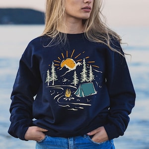 Camping sweatshirt for nature lover, Mountain lover sweater for hiking and camping, Cool adventure shirt, Forest sweater, campfire sweater