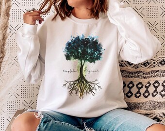 Abstract Tree and Roots, Biophilic Spirit watercolour tree art, sweatshirt for nature lover gift for tree hugger, forest hippie gift