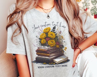 Custom Book Lover Shirt For Librarian, Personalized Gift For Book Lover, Boho Floral Book Tshirt, Cute Wildflower Bookworm Tee