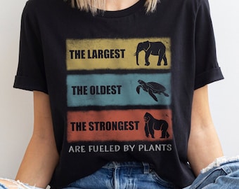 Powered by Plants, Plant Tshirt for Vegetarian Gift Idea, Plant Based Lifestyle, Gym Shirt for Vegan, Strong Animal Shirt, Vegan Gift