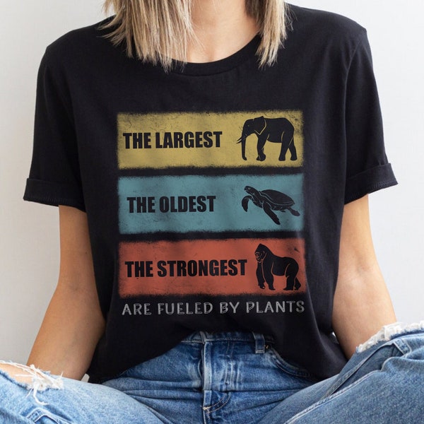Powered by Plants, Plant Tshirt for Vegetarian Gift Idea, Plant Based Lifestyle, Gym Shirt for Vegan, Strong Animal Shirt, Vegan Gift