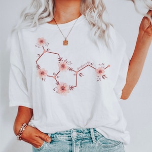 Serotonin Molecule Flower Shirt For Positivity T-shirt For Happiness, Be Happy Tshirt for Mental Health Awareness Tee, Floral