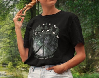 Camiseta con el símbolo de la paz del universo de espíritu biofílico, el mejor regalo para los amantes de la naturaleza, camiseta única sobre la naturaleza, camiseta sobre la vida salvaje, regalo de la naturaleza, hippie amante de los árboles