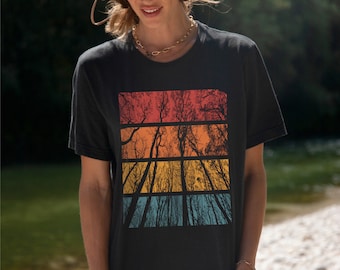 Camiseta "Mirando a través de los árboles" para amantes de la naturaleza, ideal para senderismo, hippie para aventuras al aire libre, regalo único para acampar.