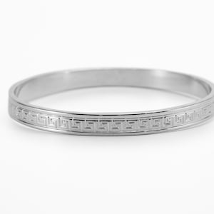 Meander Silver Bangle, Greek Key Silver Bangle - Made in New England