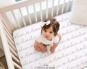 Heart Personalized Crib Sheet | Fitted Crib Sheet | Crib Fitted Sheet | Girl Crib Sheet | Boy Crib Sheet | Mini Crib Sheet | Name Crib Sheet