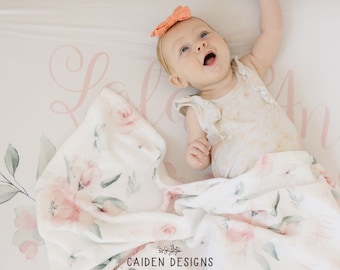 Personalized Watercolor Floral Baby Blanket, Custom Name, Soft Minky Fleece