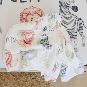 Safari Animals Personalized Baby Blanket: Soft Minky Fleece