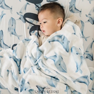 Blue Whales Personalized Baby Blanket