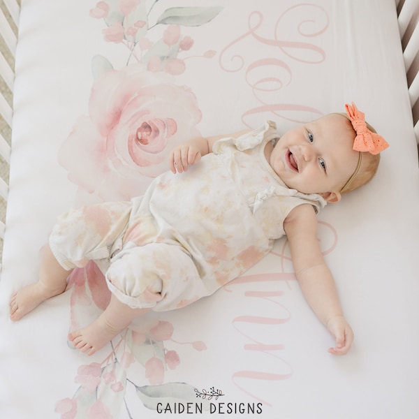 Gentle Watercolor Flowers Personalized Crib Sheet