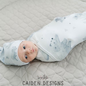 Watercolor Polar Bear Baby Swaddle Blanket Set