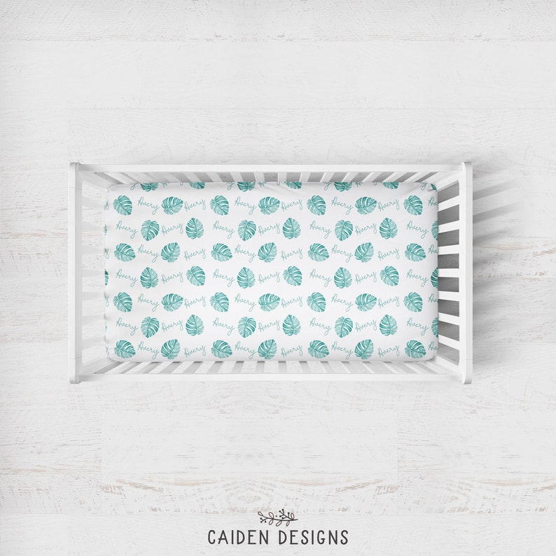 Monstera Leaves Fitted Crib Sheet Custom Crib Bedding Mini Etsy