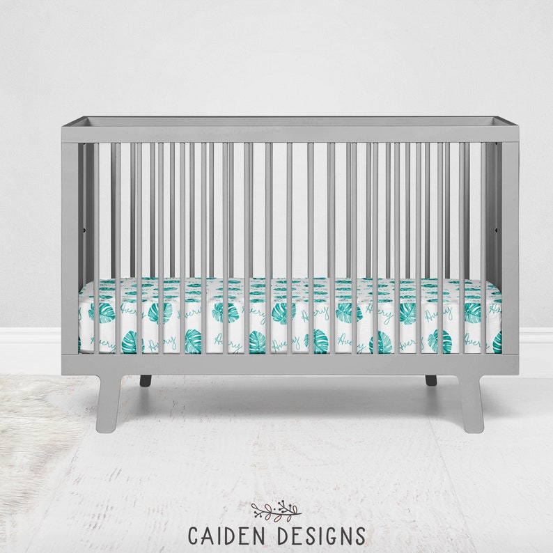 Monstera Leaves Fitted Crib Sheet Custom Crib Bedding Mini Etsy