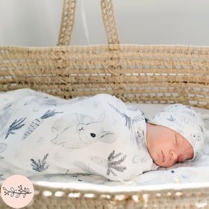Watercolor Bunny Swaddle Blanket Set