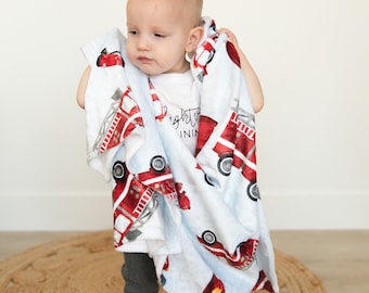 Personalized Firefighter Blanket, Custom Blanket for Babies and Kids, Fire Trucks, Firetrucks
